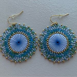RUSH blue and gold beaded earrings